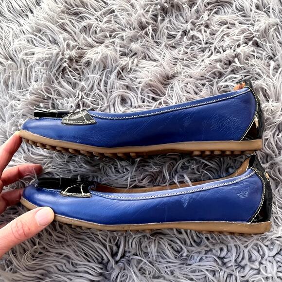 Peter Millar Leather Moccasins Golf Flats Driving Shoes Womens 7.5 Blue Tassels - Picture 10 of 11